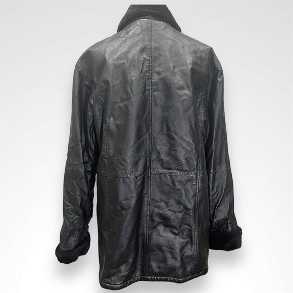 The Connection New York Genuine Leather Jacket Black Faux Fur Lined Size Medium - Picture 3 of 9